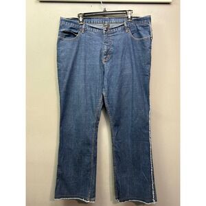 Fubu The Collection Women Size 18 Blue Denim Flare Jeans Distressed Frayed Hem